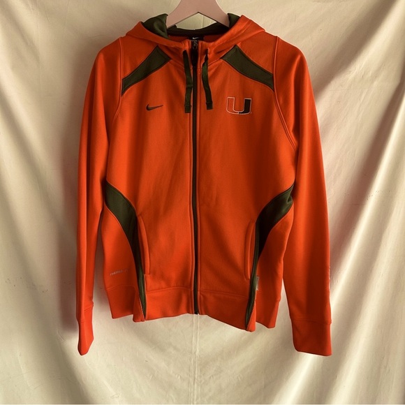 Nike University of Miami Hurricanes Orange  Therma-Fit Zip Front Hoodie Jacket - Picture 1 of 14
